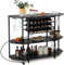 COSTWAY Weinregal mit Glashalter & Regalen, 3 Ebenen Flaschenregal mit Steckdosen, für 21 Weinflaschen, industrieller & freistehender Weinschrank für Zuhause, Küche, Bar, 120 x 40 x 92 cm (Grau)
