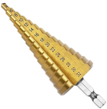 Fongmore 4 – 32 mm, acero de alta velocidad, titanio, chapado en titanio, acero de alta velocidad, 1/4 pulgadas, mango hexagonal, cambio rápido, broca cónica, metal, plástico, madera, agujero