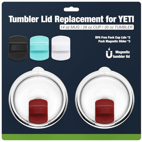 30 oz Tumbler Lids,Magnetic Tumbler Lid Replacement for YETI,BPA Free 2 Pack Wine Red Tumbler Lids & 3 Pack Magnetic Slider