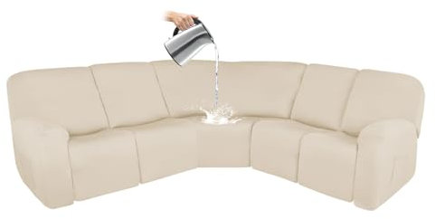 XHDZSW Elastischer Ecksofabezug 5-Sitzer, Sofa überzug Ecksofa L Form, Sofahusse Eckcouch Cover, Schnittsofa Seater Lounger Corner Seat Lounger Couch Covers (Beige,5 Sitzer)