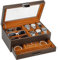 LANDICI Watch Box Organiser Jewellery box for Men Women, 2 Layer 6 Slot PU Leather Watch Storage Case with Glass Top, Large Jewelry Display Holder for Sunglasses Necklace Earring Ring, Coffee