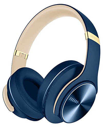 DOQAUS Bluetooth Headphones Over Ear, Bluetooth 5.3 Wireless Headphones, 90Hrs Playtime, 3 EQ Modes, Foldable Headphones Wireless with Mic, Soft Memory Protein Earpad, for Phone/PC/Travel(Navy Blue)