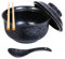 Juego de cuencos de cerámica para ramen de 800 ml con tapa, cuchara y palillos, cuencos de sopa grandes vintage japoneses, cuenco de fideos instantáneos, vajilla asiática (Negro*1)