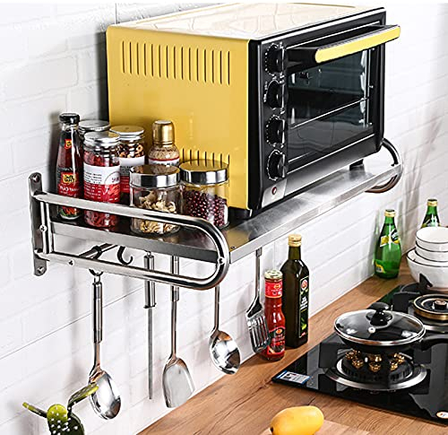 Estante para horno de microondas, de acero inoxidable, estante de cocina montado en la pared, soporte para microondas, estante de pared para horno de microondas, estante de pared para horno de
