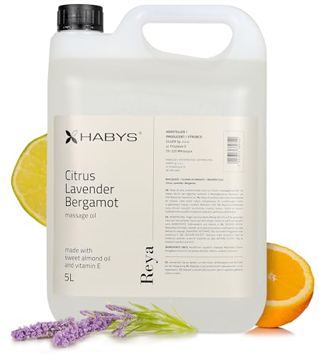 HABYS REYA | Citrus, Lavender, Bergamot Massageöl Öl | Duft von Zitrusfrüchten und Lavendel | für Massage | Mit Mandelöl und Vitamin E | 5L