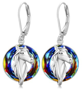 PARYFO Pferd Ohrringe 925 Sterling Silber mit blauem Kristall Pferd Ohrringe Pferd Schmuck Geschenke für Frauen Teenager Mädchen, Sterling Silber(vulkanisches Bergkristall)