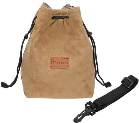 PATIKIL Objektivtasche 16x11x24cm Größe L Objektivbeutel mit Kordelzug Gelb | Kameratasche Beutel und Verstellbarem Schultergurt, Tragbare Handtasche für DSLR Kamera