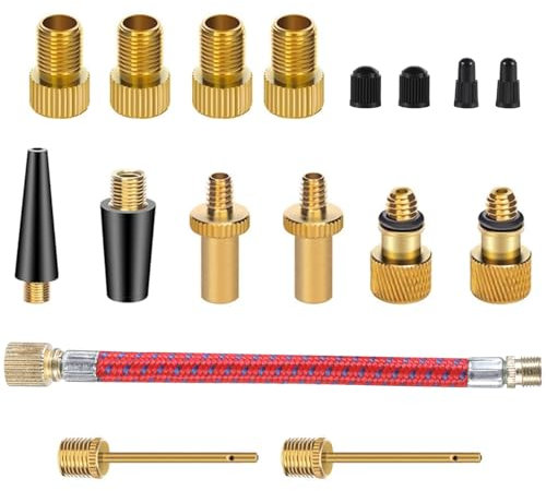 21Pcs Bike Valve Adapter Bike Pump Adaptor Brass Bicycle Pump Adapter Schrader Presta Valve DV SV AV Valve Converter for Bikes Tire Inflator Air Pump Compressor
