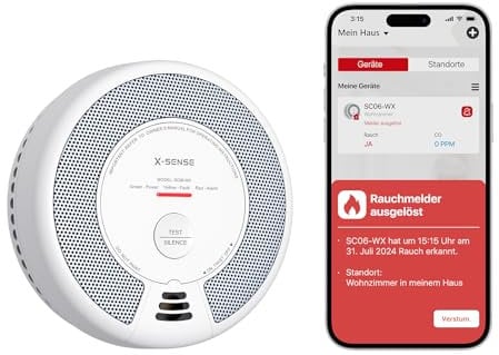 X-Sense Wi-FI Détecteur de Fumée et de Monoxyde de Carbone Connecté avec Pile remplaçable, Détecteur Combiné Intelligent Compatible avec l’Application X-Sense Home Security, SC06-WX, Lot de 1