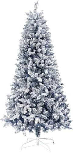 HOMCOM Sapin de Noël Artificiel floqué de 1,8 m avec 700 Pointes givrées de Neige, Support en métal, Arbre de Noël enneigé à charnière, Bleu
