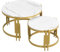 Azkoeesy Couchtisch, Beistelltisch, Kaffeetisch, Wohnzimmertisch, 2er /Set, Durchmesser 71,5 und 51,5 cm, mit Marmoroptik und goldenen Metallbeinen, Weiß