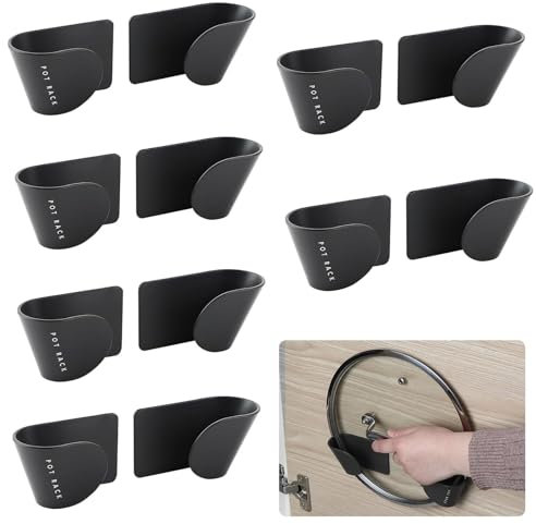 FANWINKJ 6 Pairs Pot Lid Holder Wall Mounted, Adjustable Pan Lid Storage Rack, Self-Adhesive Pot and Pan Lid Organizer, Compact Kitchen Lid Holder for Home, Cupboard, Cabinet Door