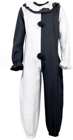 KBOPLEMQ Herren Creepy Clown Kostüm Terrifier Kostüm Art The Clown Cosplay Erwachsene Outfits der Killer Clown Jumpsuit Bodysuit mit Maske für Halloween Karneval Scary Jester Kostüm