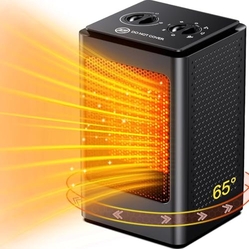 Portable Space Heater, Fan Heaters for Home Low Energy Silent, 750W / 1500W PTC Electric Heater with Tip-Over and Overheat Protection, 6 Adjustable Modes & Thermostat, Suitable for Office Home Dorm