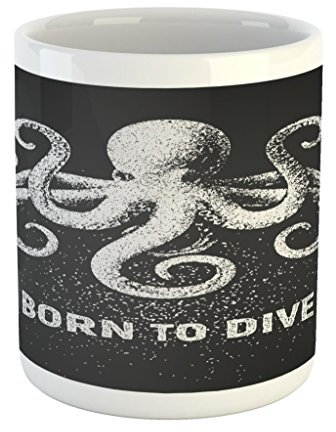 Tazas De Té Animal Con Tentáculos Pintados Con Tiza Sobre Fondo Gris Carbón Y Palabras Born To Dive Taza De Cerámica Únicas Taza De Café Fina Taza Para Agua Desayuno 330Ml