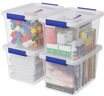 Kiddream 4 Pack 10 Liter Storage Boxes, Clear Plastic Box Container with Lid