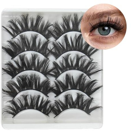 AhhiAboo Lot de 5 paires de faux cils multicouches – 13 mm de long duveteux demi-cils – Wispy Cat Eye Lashes Curly Manga