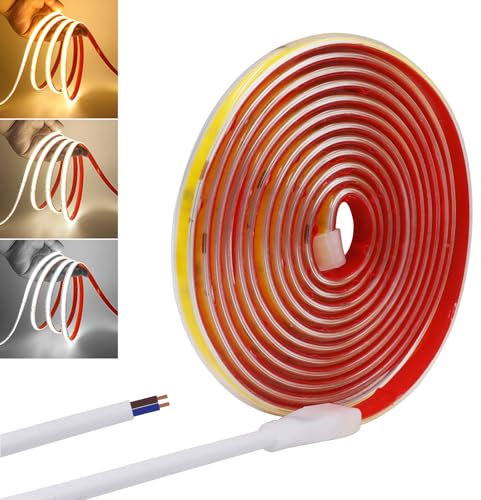 Wisada Bande Lumineuse LED COB 220V, 240 LEDs/m, IP65 Waterproof, Bande Lumineuse LED Flexible pour Décoration de Toit de Salon de Cuisine (Blanc naturel (4000-4500K), 1M)