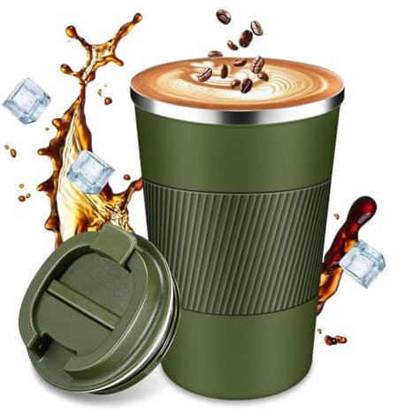 shaohui Travel Mugs,Insulated Coffee Cup with Leakproof Lid,Reusable Coffee Cups Travel, Double Walled Vacuum Stainless Steel Travel Coffee Mug for Hot & Cold Drinks (Green)