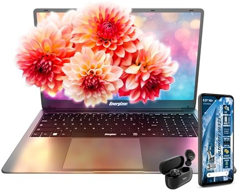 Energizer GIGAPACK EnergyBook 17 + tel U652S + écouteurs sans Fil Ordinateur Portable 17,3'' HD+, PC Portable Intel Celeron, RAM 4 Go, SSD 128 Go, Windows 11, Clavier AZERTY (Français)