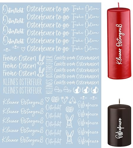 Fräulein Lotti | Kerzenfolie Kerzenaufkleber Kerzentattoo - Thema: Ostern Weiß A4 | Wasserschiebefolie Tattoofolie Aufkleber Folie für Kerzen |