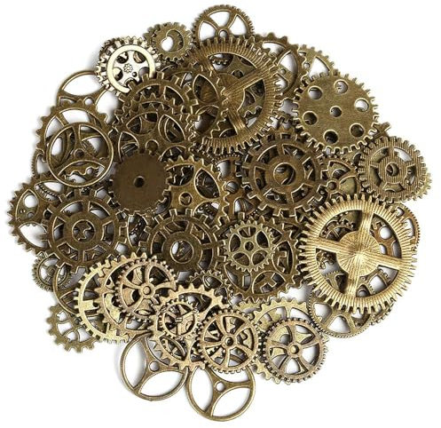 50g Steampunk Zahnräder Set, Vintage Metall Anhänger für Schmuck Basteln & Deko, Handwerk Zubehör.