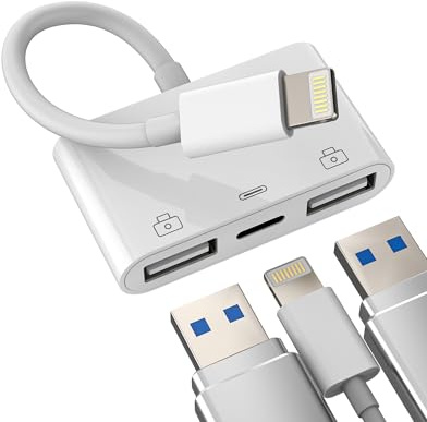 Lightning auf USB 3-in-1-Adapter für iPhone 14 13 Pro Max für Apple Lighting Ladegerät Anschluss für iPad OTG Datenkabel, Digitalkamera, Fotos, USB-A Klinke, Kartenleser, Adapter, Tastatur Maus