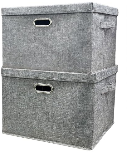 Storage Boxes with Lids Fabric, 2pc 13.8L Collapsible Grey Small Stackable Cube Storage Box, Bedroom Foldable Wardrobe Shelves Organiser Decorative Baskets are used to Store Clothes Toys Keepsake