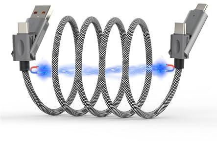 BLESSOURCE 4 in 1 Magnetic Charging Cable, PD 100W 3.9 ft Retractable Fast Charger Cable & Data Sync, Braided Tangle Free Charger Cord with Type C/USB A for Laptop/iPhone/iPad/MacBook/Samsung, ect