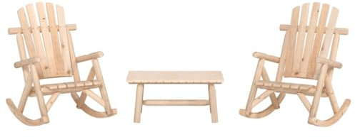 QJBSAVVA 3tlg. Fichtenholz Garten-Lounge mit 2 Schaukelstühlen & 90×50 cm Tisch, Adirondack-Design