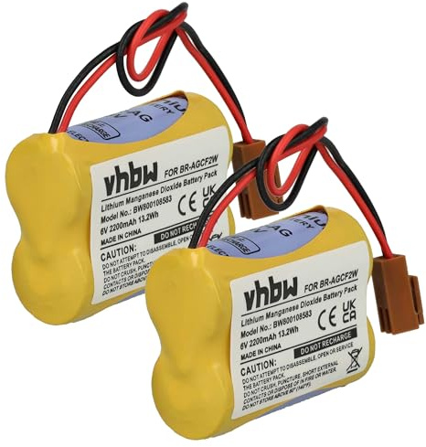 vhbw 2X Akku kompatibel mit GE Fanuc A06 programmable Logic | A06 industrial computers PLC Programmable Logic Controller (2200 mAh, 6 V, Li-MnO2)