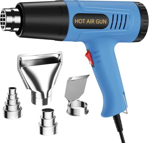 1600W Heat Gun, Hot Air Gun 300/600℃ Dual Temp with Overload Protection | heat gun with dual 300/600℃ settings and overload protection. Includes 4 nozzles for crafts, repairs, shrink tubing and DIY.