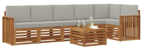 vidaXL Sofagarnituren 7 pcs Natürlich und Hellgrau Massivholz Akazie, Moderne Garten-Sofagarnituren, robuste Loungemöbel, Akazienmodule für entspanntes Chillen im Freien
