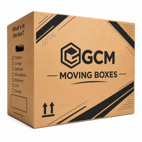 GCM - Extra Large Strong Cardboard Moving Boxes with Carry Handles, 52cm x 52cm x 40cm, Heavy Duty Packing Boxes for Moving House and Storage, Large Removal Boxes (5 Pack)