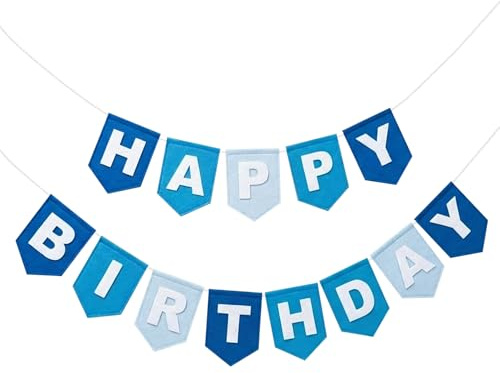 Cartel Feliz Cumpleaños de Fieltro Preensamblado Decoración Colorida para Fiestas Colgante de Pared y Accesorios Fotográficos para Niñas Niños (Azul)