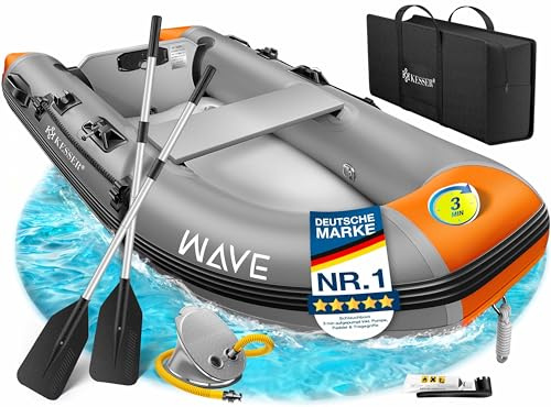 KESSER® Schlauchboot Wave 230-380 cm Set 6-teilig aufblasbar – Boot + Bank, Luftpumpe, Paddel, Reparaturset, Tasche, Angelboot, Paddelboot klein und groß - Motorkombi möglich, Salzwasser geeignet