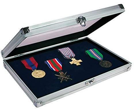 SAFE 5618 ALU Sammelvitrinen Vitrinen Compact | Setzkasten mit Blauer Samteinlage | verstärkte Ecken und Kanten | Wandbefestigung | 295 x 203 x 45 mm