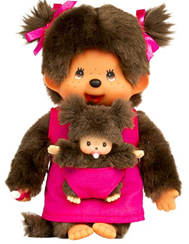 Bandai - Monchhichi - Peluche - Maman & bébé Rose 20 cm - 23620