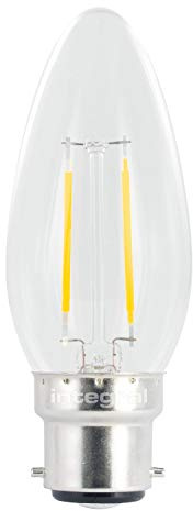 Integral LED Non-Dimmable Clear Filament Wide Beam Angle Classic Candle Bulb (B22 Bayonet 2 W LED, 2700 k, 250 lm) - Warm White