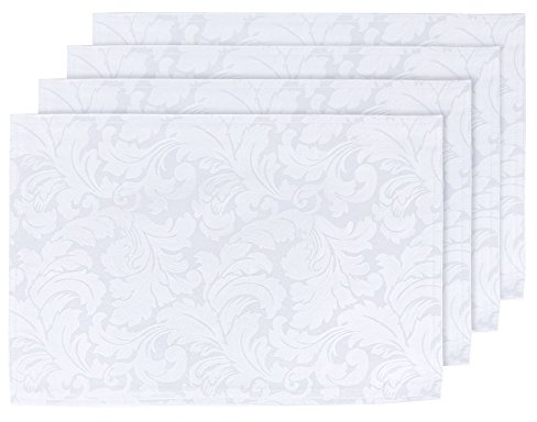 ColorBird Scroll Damast-Tischsets, Jacquard, hitzebeständig, waschbar, weiß, Platzsets für Esstisch, Mikrofaserstoff, 33 x 48 cm, 4 Stück