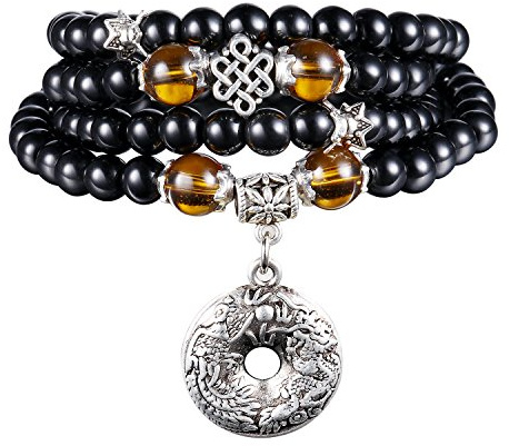 Mayting 108 Perlen Obsidian Armband Tibetische Buddhistische Multilayer Meditations Stein Halskette