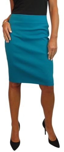 Women's Stretch Smart Casual Bodycon Pencil Skirt Teal Green (12)