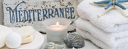 levandeo Glasbild 30x80cm Wandbild Glas Maritim Wellness Muschel Seestern Kerze Wanddeko Kerzenlicht Deko