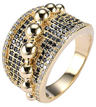 LC8 Jewelry Herren-Ring 18 Karat vergoldet Hip Hop Iced Out CZ schwarze Diamantperle Micro-Pave-Kristall Zirkonia Band Ring, Zirkonia, 18 Karat Gold, Messing, Gold, Diamant