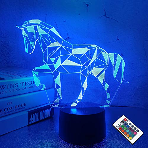 Nachtlichter für Kinder Pferd Illusion 3D Nachttischlampe 16 Farben ändern mit Fernbedienung Beste Geburtstagsgeschenke für Kinder Baby Jungen und Mädchen