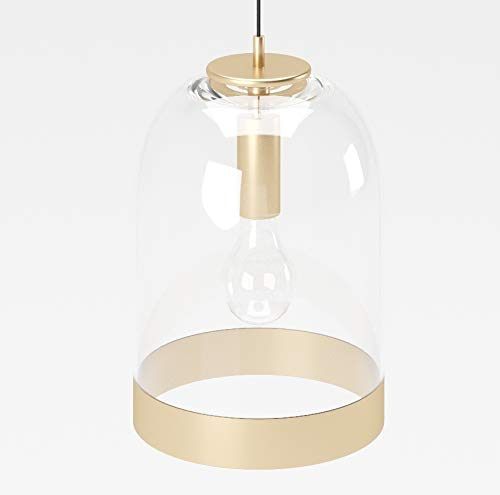 PLAYBOY Hängelampe mit transparenten Lampenschirm aus Glas und goldenem Rand, 28x28cm, hängende Lampe, Pendelleuchte, Pendellampe, Glaslampe, Gold, Retro-Design, Club-Stil, Esszimmerlampe