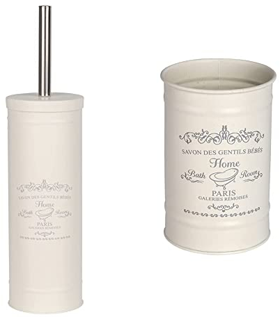 Wenko 22517100 – Escobillero de WC Home – Escobillero de WC, Acero, Beige, 9 x 9 x 37.5 cm & Wenko Vaso para cepillos de Dientes Home, Color Crema