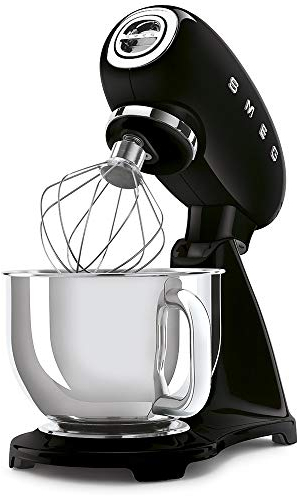 Smeg SMF03BLUK Full Colour Stand Mixer, Retro 50's Style with 4.8L Stainless Steel Bowl, Safety Lock, 10 Variable Speeds, 800W, Black