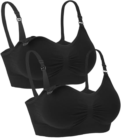 iloveSIA 2er Pack Still BH ohne Bügel Bequemer Mutterschaft BH mit weichen vorgeformten Cups Unterwäsche Schwarz M