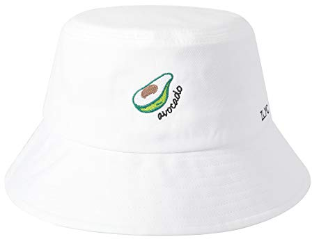 ZLYC Unisex Mode Bestickte Fischerhüte Sommerhut Outdoor-Hut Für Jugendliche (Avocado Weiß),Einheitsgröße